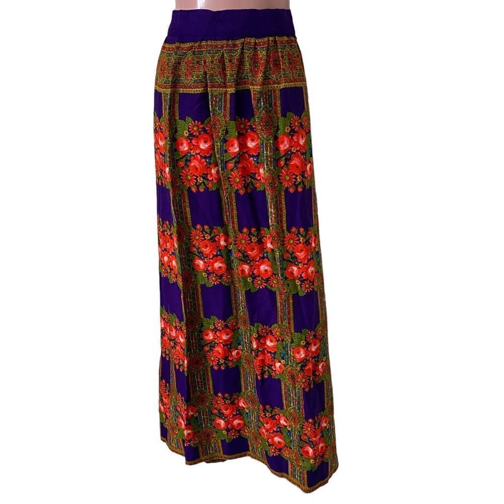 Vintage 60s Maxi Skirt Women's Waist 27" Hostess Dayglo Pop Floral Mod Floral - Picture 2 of 5